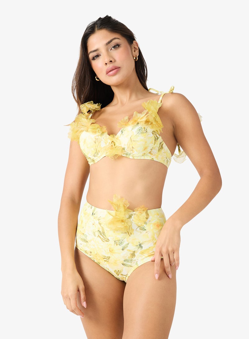 جينجر طقم بيكيني من  قطع بنقشة الزهور وتنورة غير متماثلة - Image 5